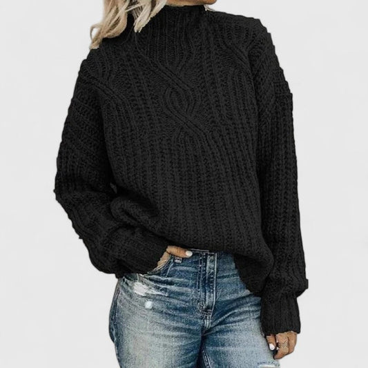 Comfortable Cable Knit Sweater for Women with Mock Neck Long Sleeve Relaxed Oversized Style