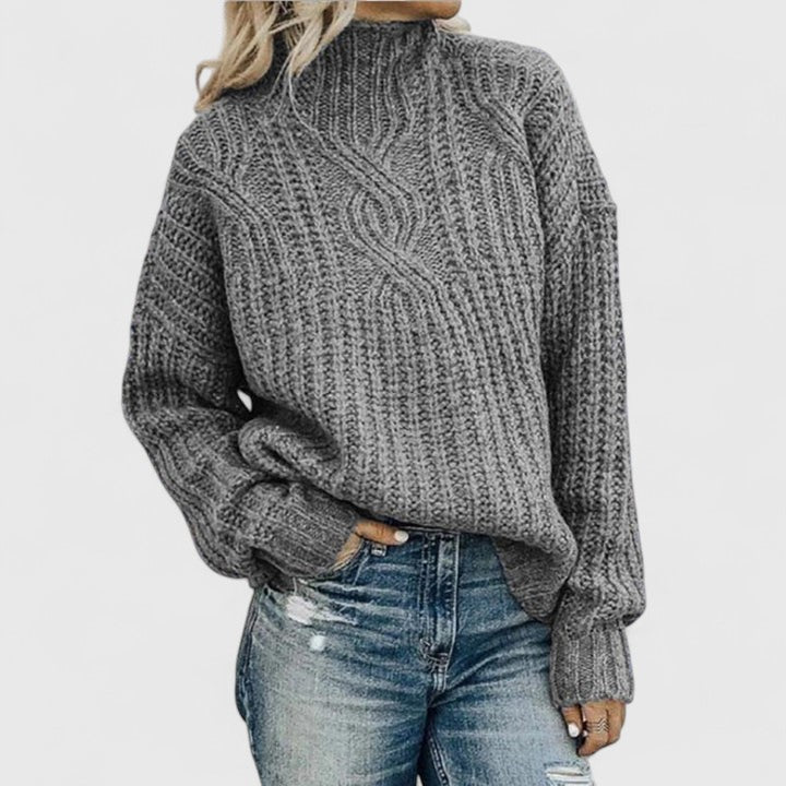 Comfortable Cable Knit Sweater for Women with Mock Neck Long Sleeve Oversized Relaxed Style