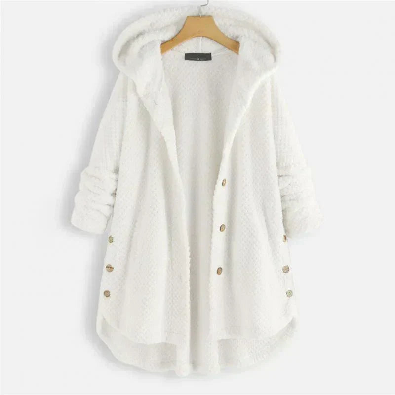 Comfortable Black Corduroy Hooded Coat for Women with Button Front Long Sleeve Oversized High Low Casual Style