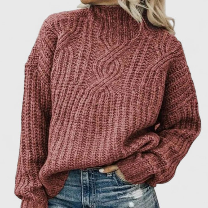 Comfortable Cable Knit Sweater for Women with Mock Neck Long Sleeve Oversized Relaxed Style