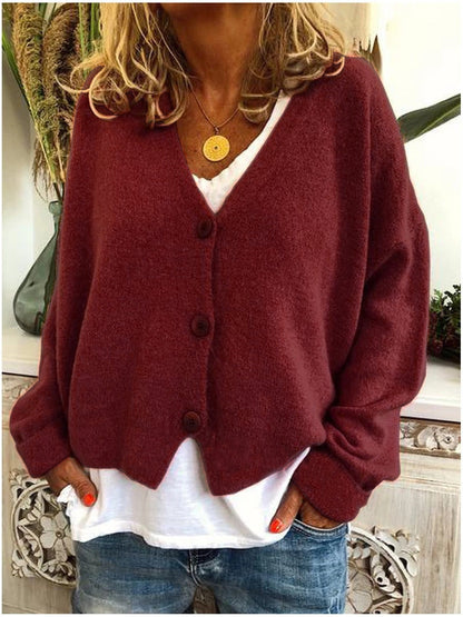 Comfortable Knit Cardigan Sweater for Women with V Neck Long Sleeve Button Front Oversized Relaxed Style