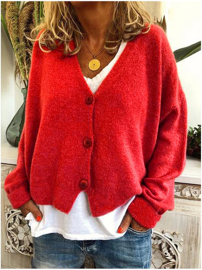Comfortable Knit Cardigan Sweater for Women with V Neck Long Sleeve Button Front Oversized Relaxed Style