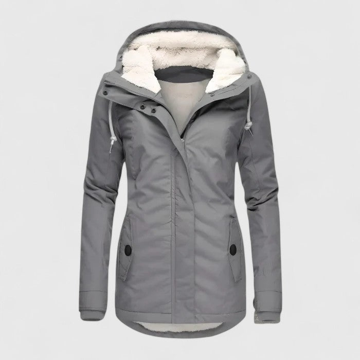Comfortable Sherpa Lined Parka Jacket for Women with Hooded Long Sleeve Zip Front Winter Style
