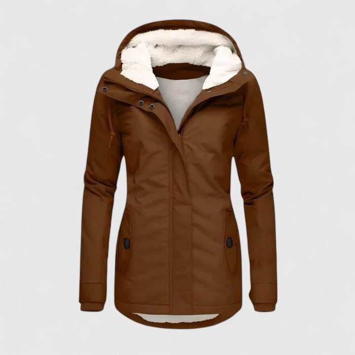 Comfortable Sherpa Lined Parka Jacket for Women with Hooded Long Sleeve Zip Front Winter Style