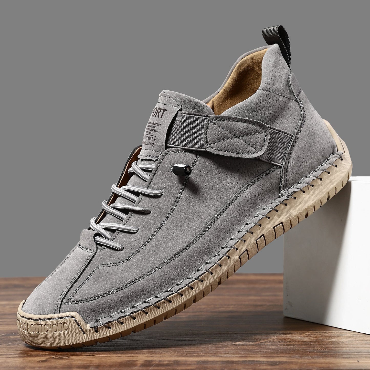 Comfortable Leather Sneaker for Women with Lace Up Velcro Strap Stitched Casual Style