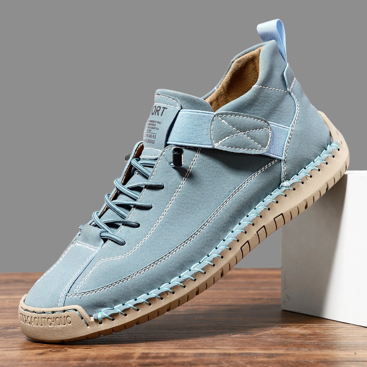 Comfortable Leather Sneaker for Women with Lace Up Velcro Strap Stitched Casual Style