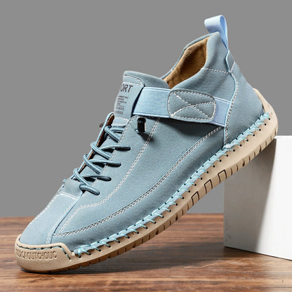 Comfortable Leather Sneaker for Women with Lace Up Velcro Strap Stitched Casual Style