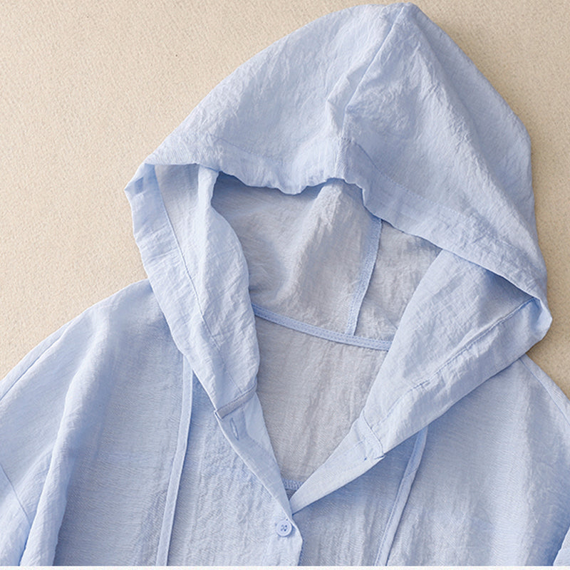 Effortless Linen Hooded Shirt for Women with Drawstring Hood Long Sleeve Curved Hem Relaxed Style