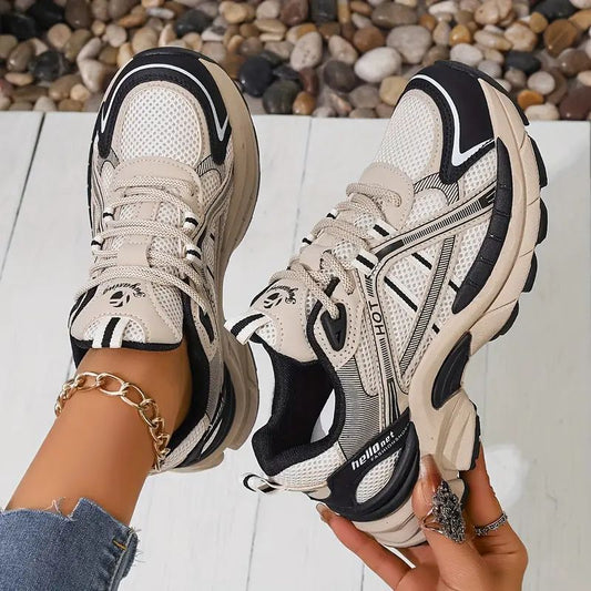 Comfortable Trainers for Women with Mesh Panel Lace Up Chunky Platform Sole Retro Style