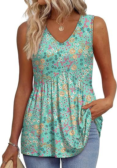 Effortless Textured Peplum Tank Top for Women with V Neck Sleeveless Flowing Relaxed Style