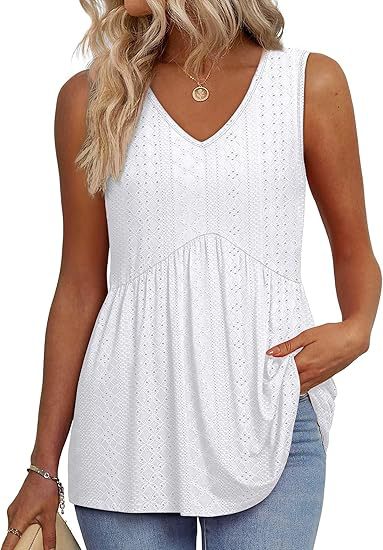 Effortless Textured Peplum Tank Top for Women with V Neck Sleeveless Flowing Relaxed Style