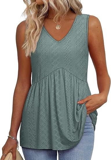 Effortless Textured Peplum Tank Top for Women with V Neck Sleeveless Flowing Relaxed Style