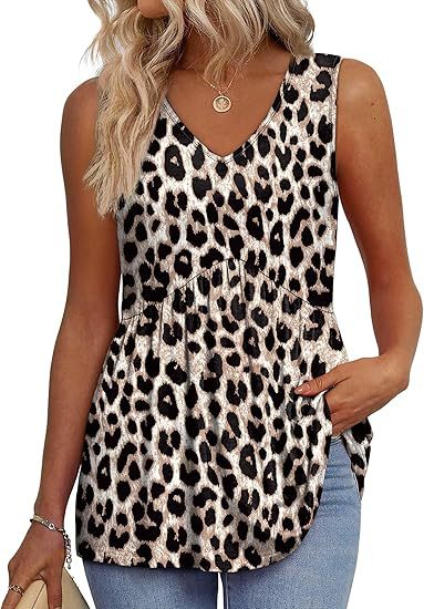 Effortless Textured Peplum Tank Top for Women with V Neck Sleeveless Flowing Relaxed Style