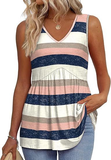 Effortless Textured Peplum Tank Top for Women with V Neck Sleeveless Flowing Relaxed Style
