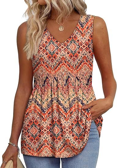 Effortless Textured Peplum Tank Top for Women with V Neck Sleeveless Flowing Relaxed Style