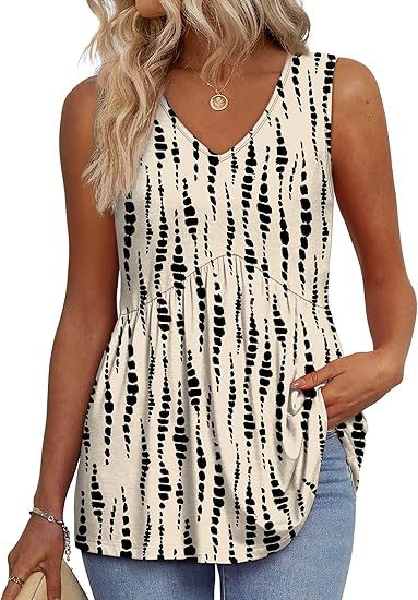 Effortless Textured Peplum Tank Top for Women with V Neck Sleeveless Flowing Relaxed Style