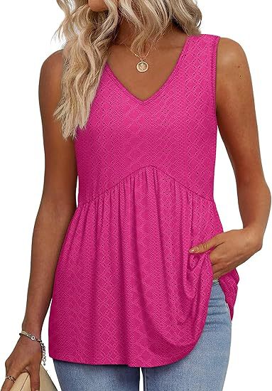 Effortless Textured Peplum Tank Top for Women with V Neck Sleeveless Flowing Relaxed Style