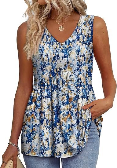 Effortless Textured Peplum Tank Top for Women with V Neck Sleeveless Flowing Relaxed Style