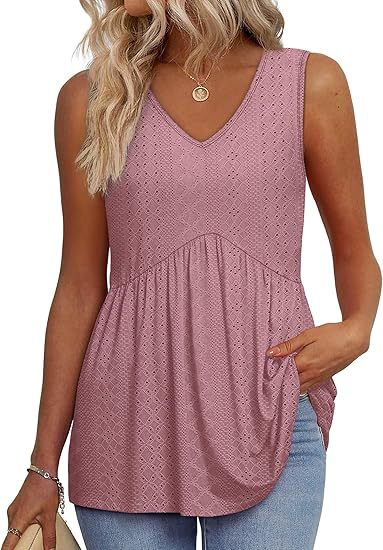 Effortless Textured Peplum Tank Top for Women with V Neck Sleeveless Flowing Relaxed Style
