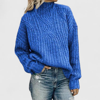 Comfortable Cable Knit Sweater for Women with Mock Neck Long Sleeve Relaxed Oversized Style