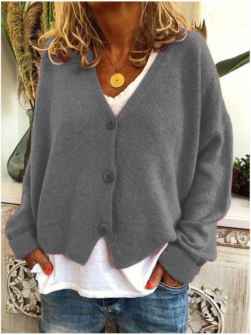 Comfortable Knit Cardigan Sweater for Women with V Neck Long Sleeve Button Front Oversized Relaxed Style