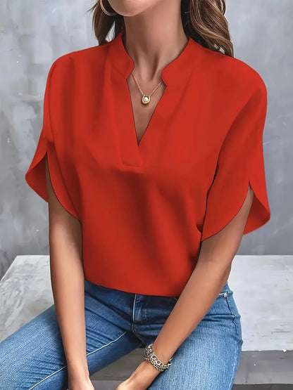 Effortless Chiffon Blouse for Women with Split Neck Flutter Sleeve Relaxed Flowing Style