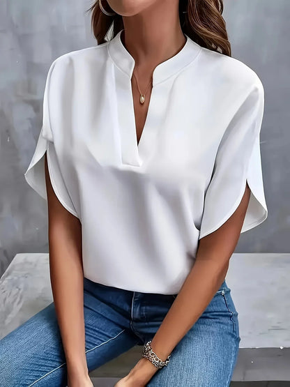 Effortless Chiffon Blouse for Women with Split Neck Flutter Sleeve Relaxed Flowing Style