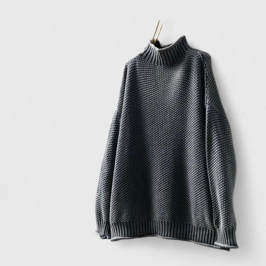 Comfortable Textured Knit Sweater for Women with Mock Neck Long Sleeve Relaxed Oversized Style