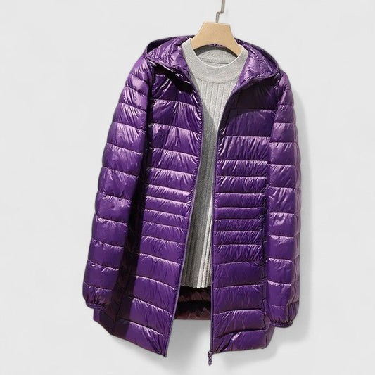 Effortless Quilted Puffer Jacket for Women with Hooded Long Sleeve Zip Front Longline Casual Style