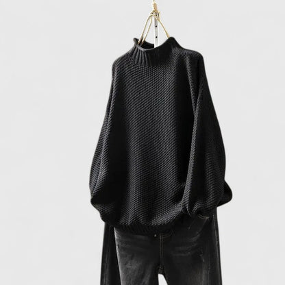 Comfortable Chunky Knit Sweater for Women with Mock Neck Long Sleeve Curved Hem Oversized Knit Style