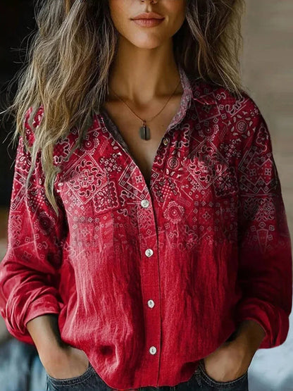 Effortless Floral Print Blouse for Women with Collar Long Sleeve Button Front Relaxed Boho Style