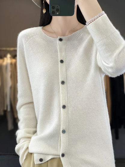 Comfortable Knit Cardigan Sweater for Women with Round Neck Long Sleeve Button Front Relaxed Style