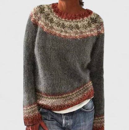 Comfortable Fair Isle Sweater for Women with Crew Neck Long Sleeve Relaxed Oversized Knit Style