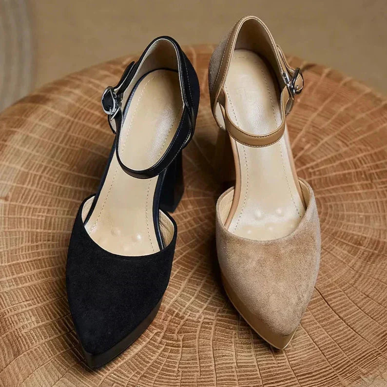 Stylish Suede Platform Pumps for Women with Mary Jane Ankle Strap Chunky Heel Style