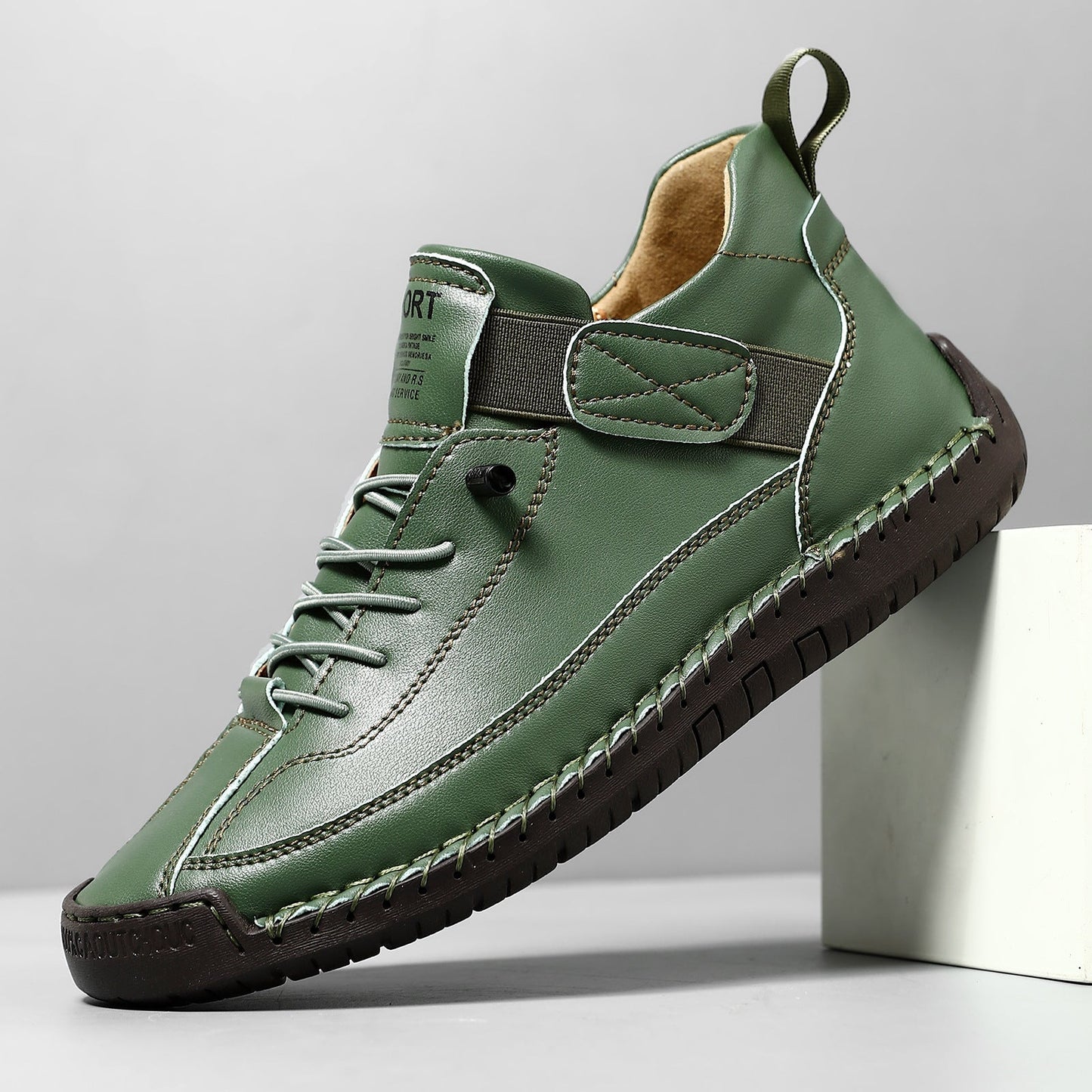 Comfortable Leather Sneaker for Women with Lace Up Velcro Strap Stitched Casual Style