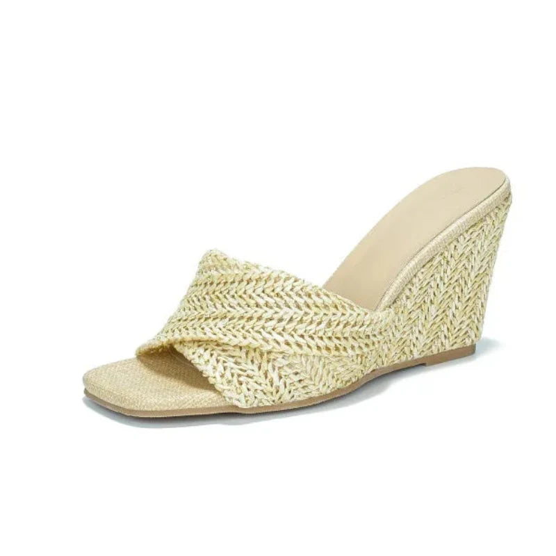Effortless Woven Wedge Sandal for Women with Crisscross Open Toe Slide Casual Style