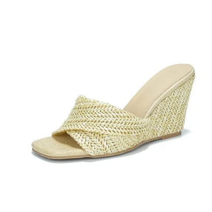 Effortless Woven Wedge Sandal for Women with Crisscross Open Toe Slide Casual Style