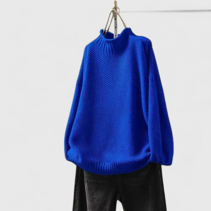 Comfortable Chunky Knit Sweater for Women with Mock Neck Long Sleeve Curved Hem Oversized Knit Style