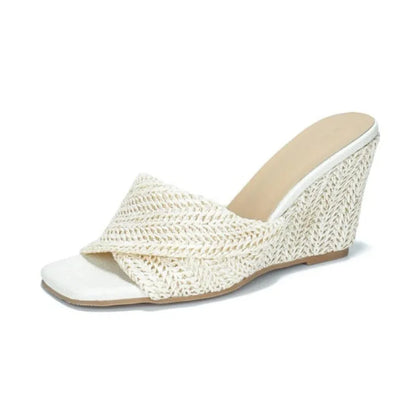 Effortless Woven Wedge Sandal for Women with Crisscross Open Toe Slide Casual Style