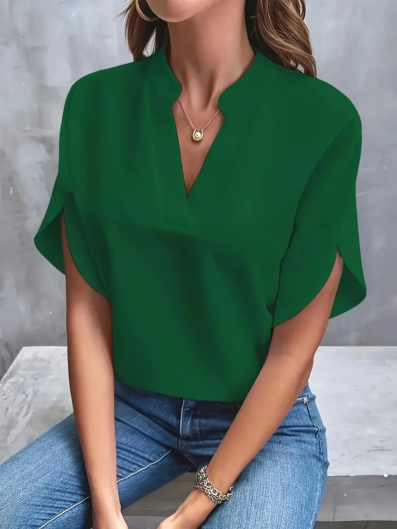 Effortless Chiffon Blouse for Women with Split Neck Flutter Sleeve Relaxed Flowing Style