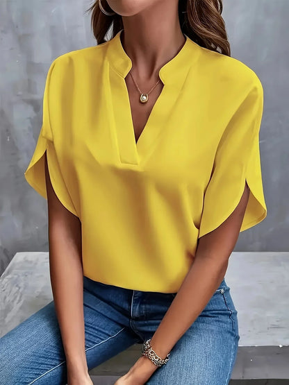 Effortless Chiffon Blouse for Women with Split Neck Flutter Sleeve Relaxed Flowing Style