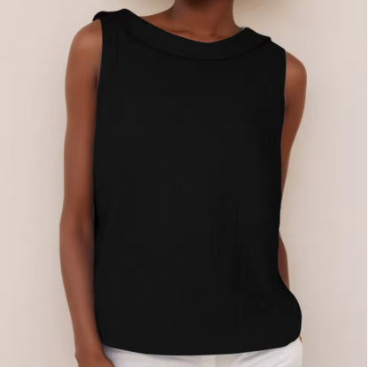 Effortless Linen Blouse for Women with Foldover Collar Sleeveless Keyhole Back Relaxed Style