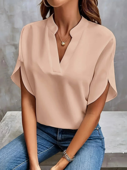 Effortless Chiffon Blouse for Women with Split Neck Flutter Sleeve Relaxed Flowing Style