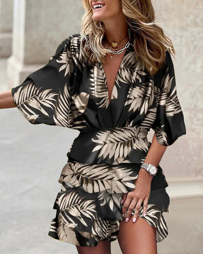 Effortless Floral Tiered Mini Dress for Women with V Neck Batwing Sleeve Smocked Waist Ruffle Style