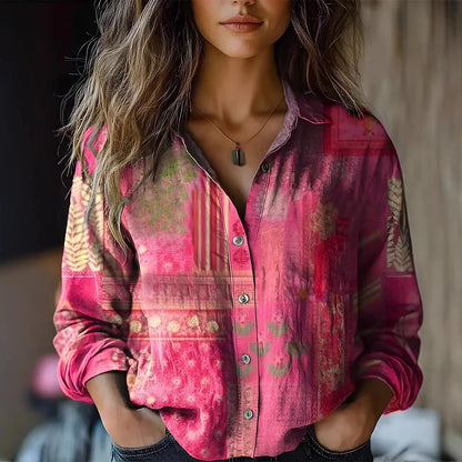 Effortless Floral Print Blouse for Women with Collar Long Sleeve Button Front Relaxed Boho Style