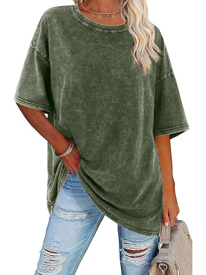 Comfortable Washed Tunic Top for Women with Crew Neck Half Sleeve Oversized Relaxed Casual Style