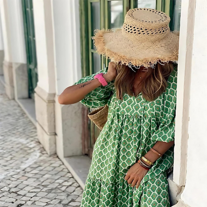 Effortless Floral Maxi Dress for Women with V Neck Balloon Sleeve Tiered Ruffle Bohemian Style