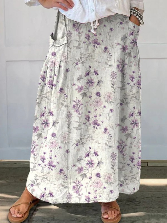 Effortless White Floral Maxi Skirt for Women with Drawstring Waist Relaxed Flowing Bohemian Style