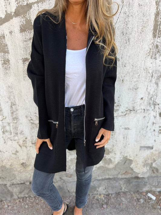 Effortless Longline Hooded Cardigan for Women with Zip Front Long Sleeve Oversized Knit Style