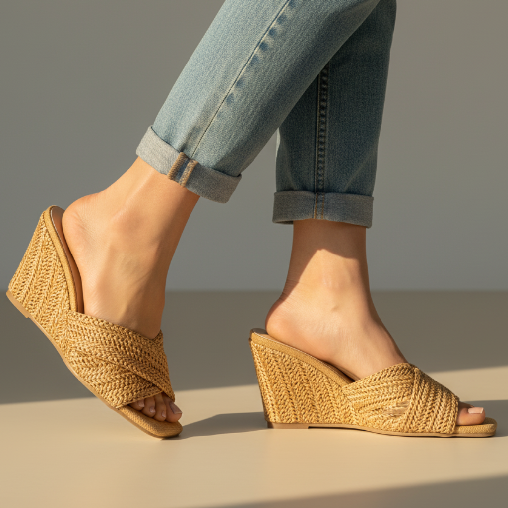 Effortless Woven Wedge Sandal for Women with Crisscross Open Toe Slide Casual Style